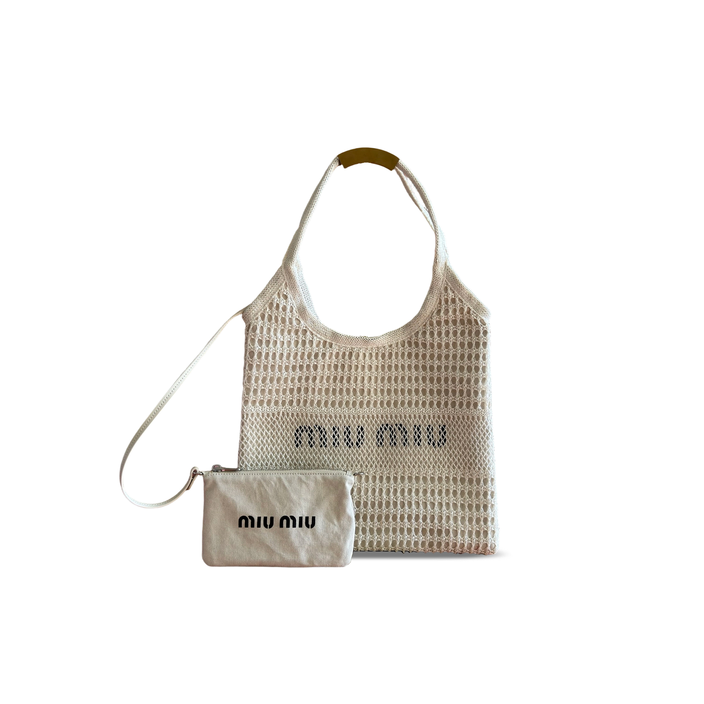 MIU MIU IVY RAFFIA-EFFECT AND LINEN TOTE BAG 5BG231 (40*35cm)
